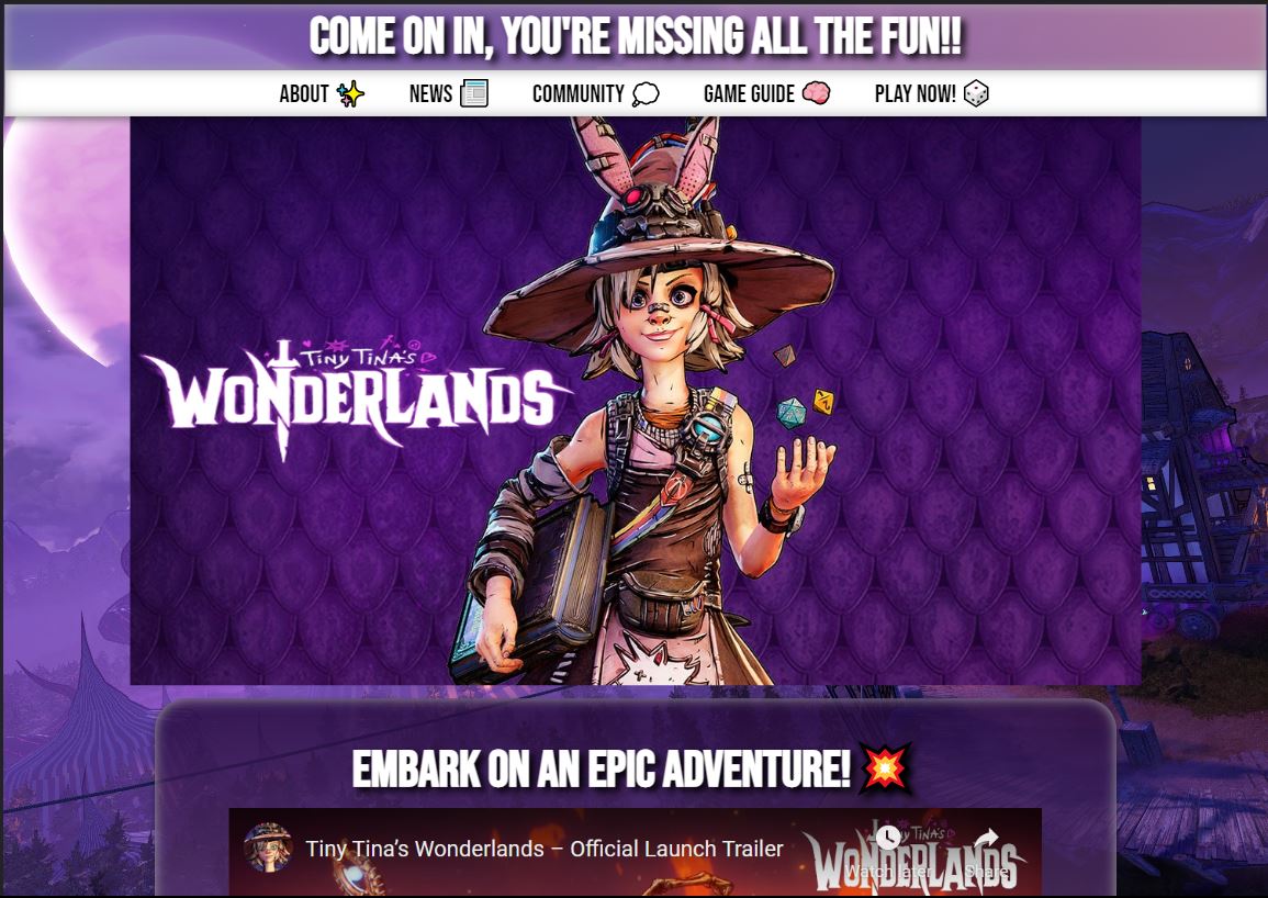 Image of Tiara Mendiola's first webpage based on Tiny Tina Wonderlands